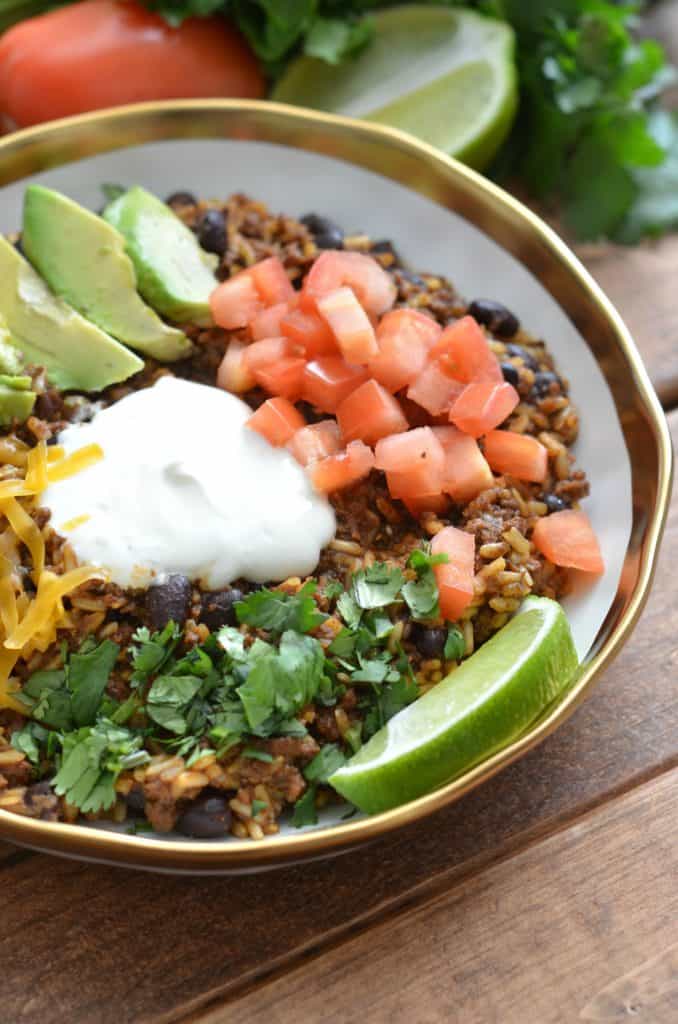 Instant Pot Beef and Brown Rice Burrito Bowls