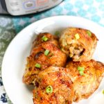 Instant Pot Adobo Chicken thighs on a plate