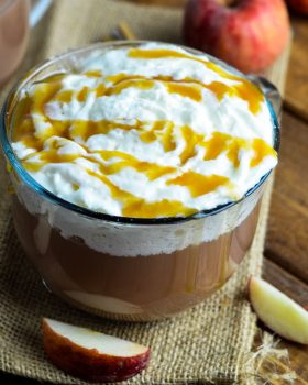 Caramel Apple Spice Cider with whipped cream on top