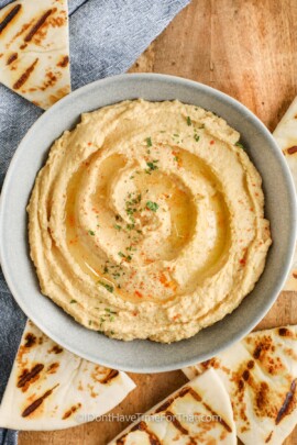 top view of plated Homemade Hummus