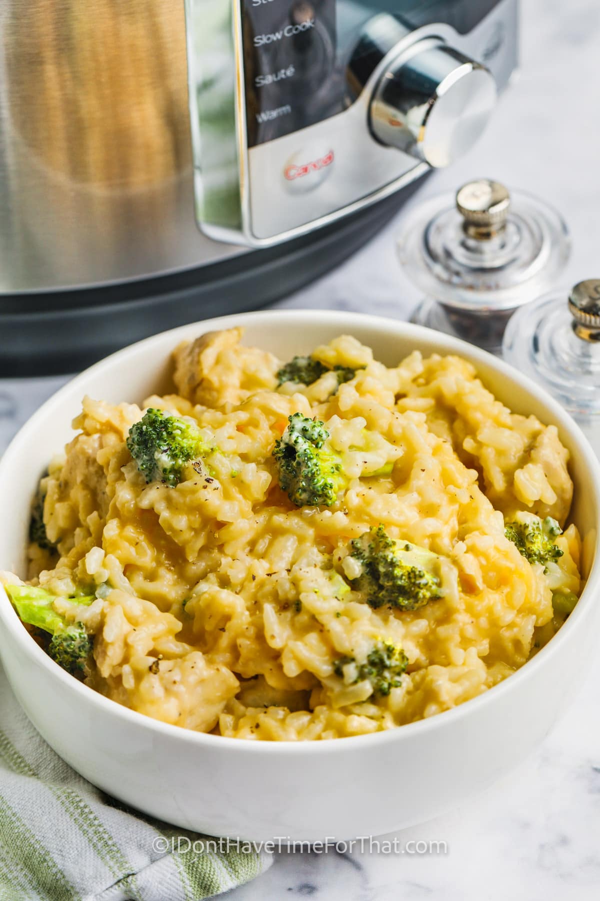 cooked Instant Pot Chicken Broccoli and Rice in a bowl