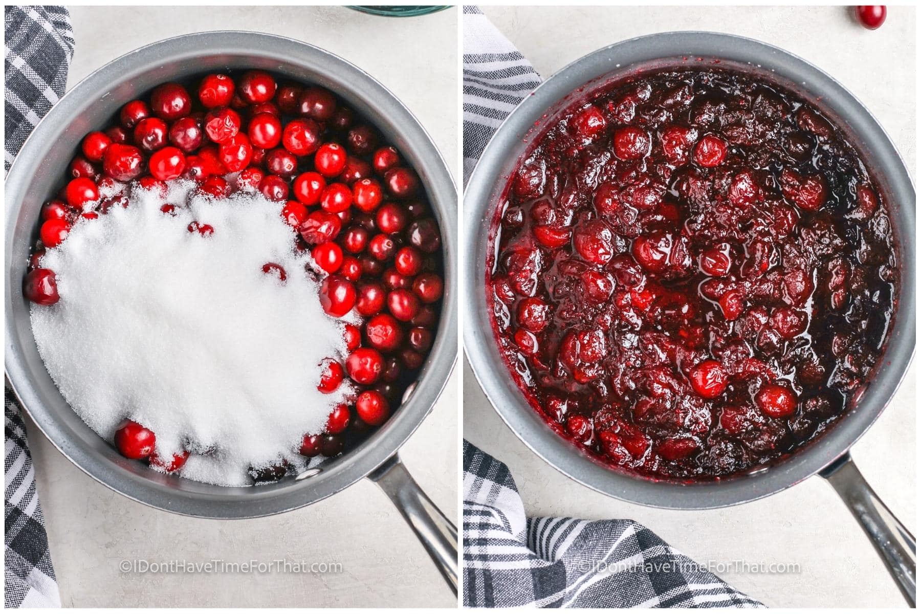 process of adding ingredients to pot to make Easy Cranberry Sauce