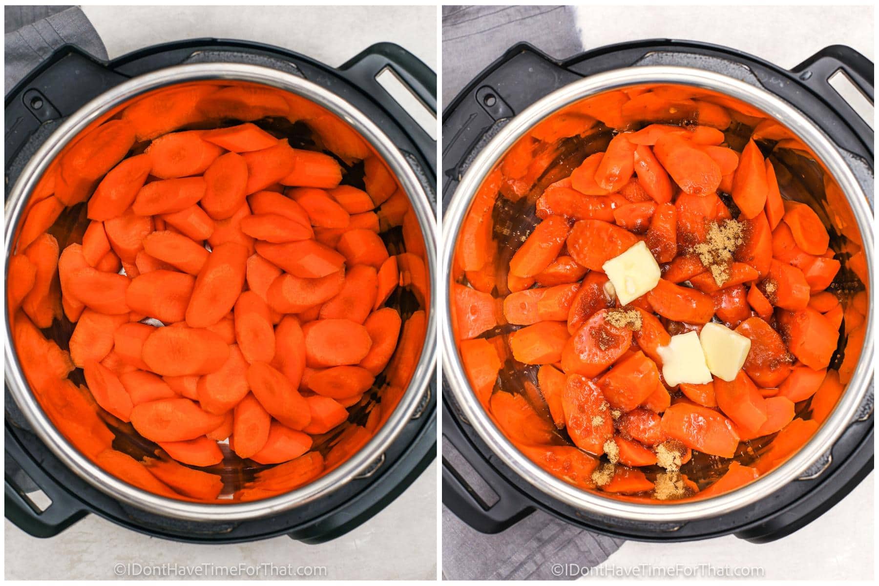 process of adding ingredients to pot to make Instant Pot Carrots