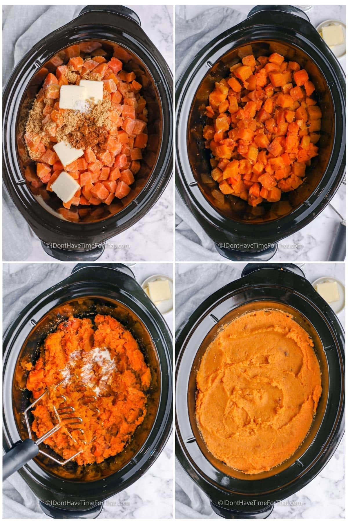 process of adding ingredients together to make Crockpot Sweet Potato Casserole
