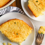 top view of 5 Ingredient Corn Casserole on plates and on a fork