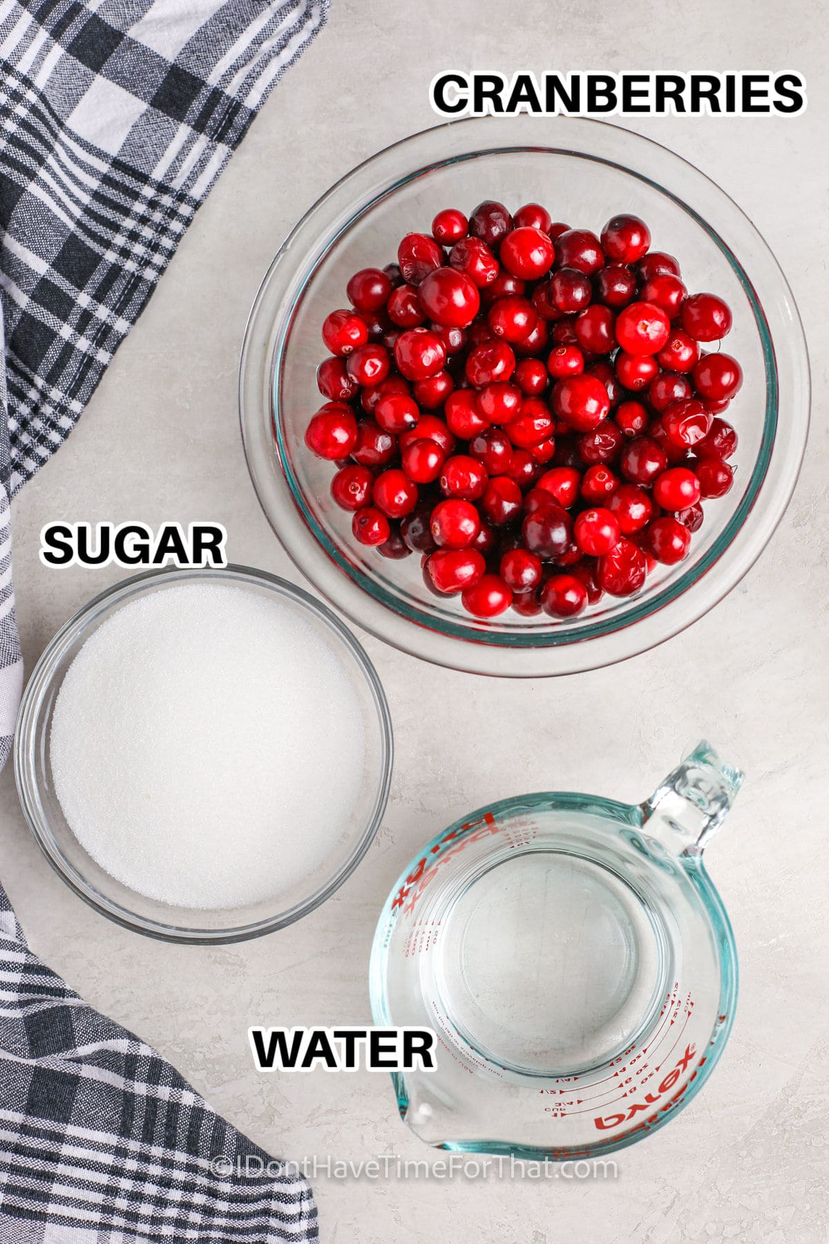 cranberries , sugar and water to make Easy Cranberry Sauce with labels