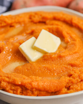 close up of Instant Pot Mashed Sweet Potatoes