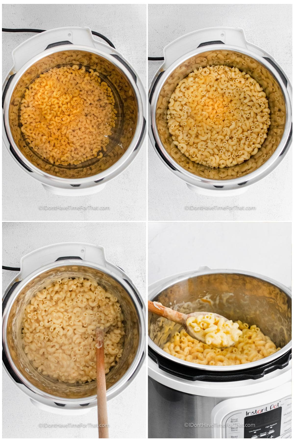 process of adding ingredients together to make Instant Pot Mac and Cheese