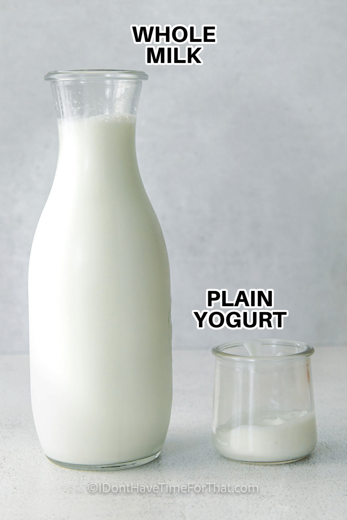 whole milk and plain yogurt with labels to make Instant Pot Yogurt