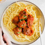 plate of spaghetti with Air Fryer Meatballs