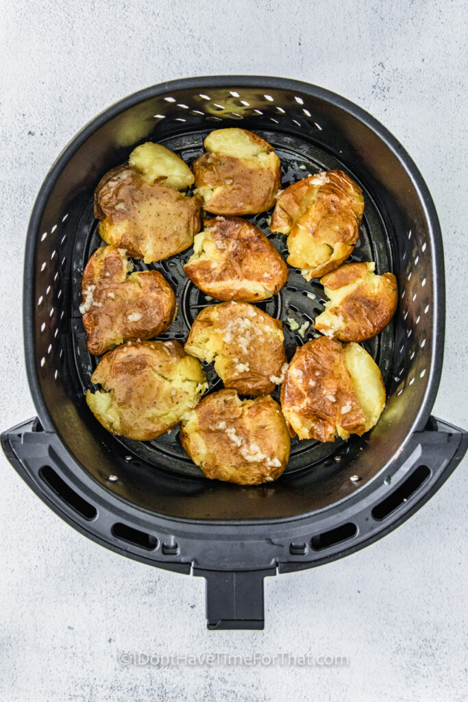 smashed potatoes with salt in the fryer to make Air Fryer Smashed Potatoes