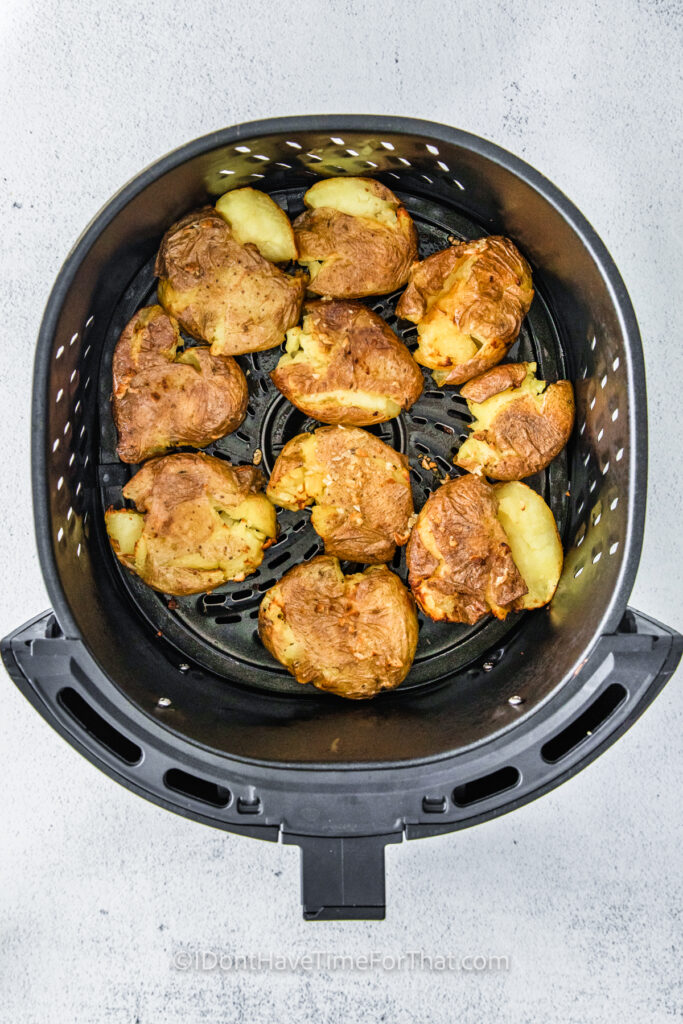 Air Fryer Smashed Potatoes in the fryer