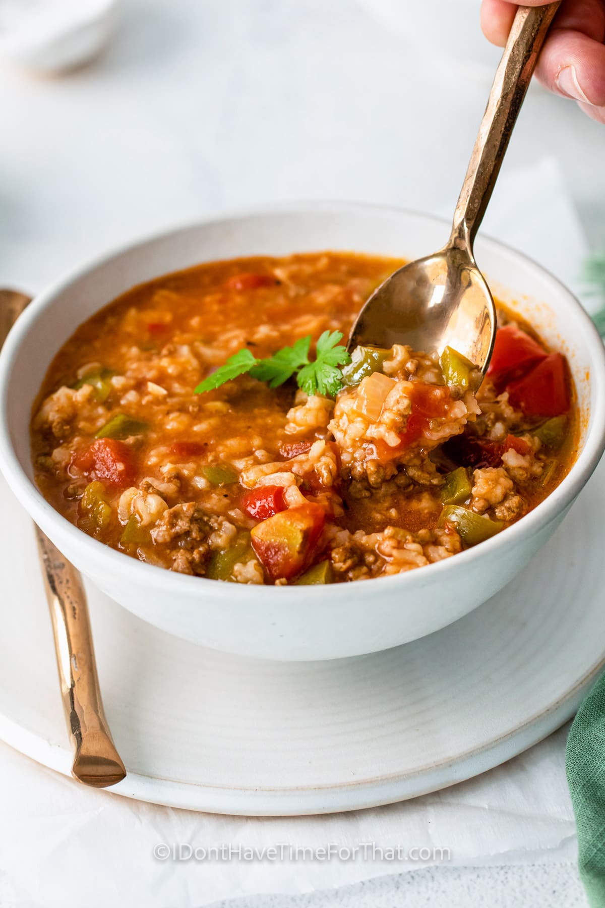 Instant Pot Stuffed Pepper Soup with a spoon