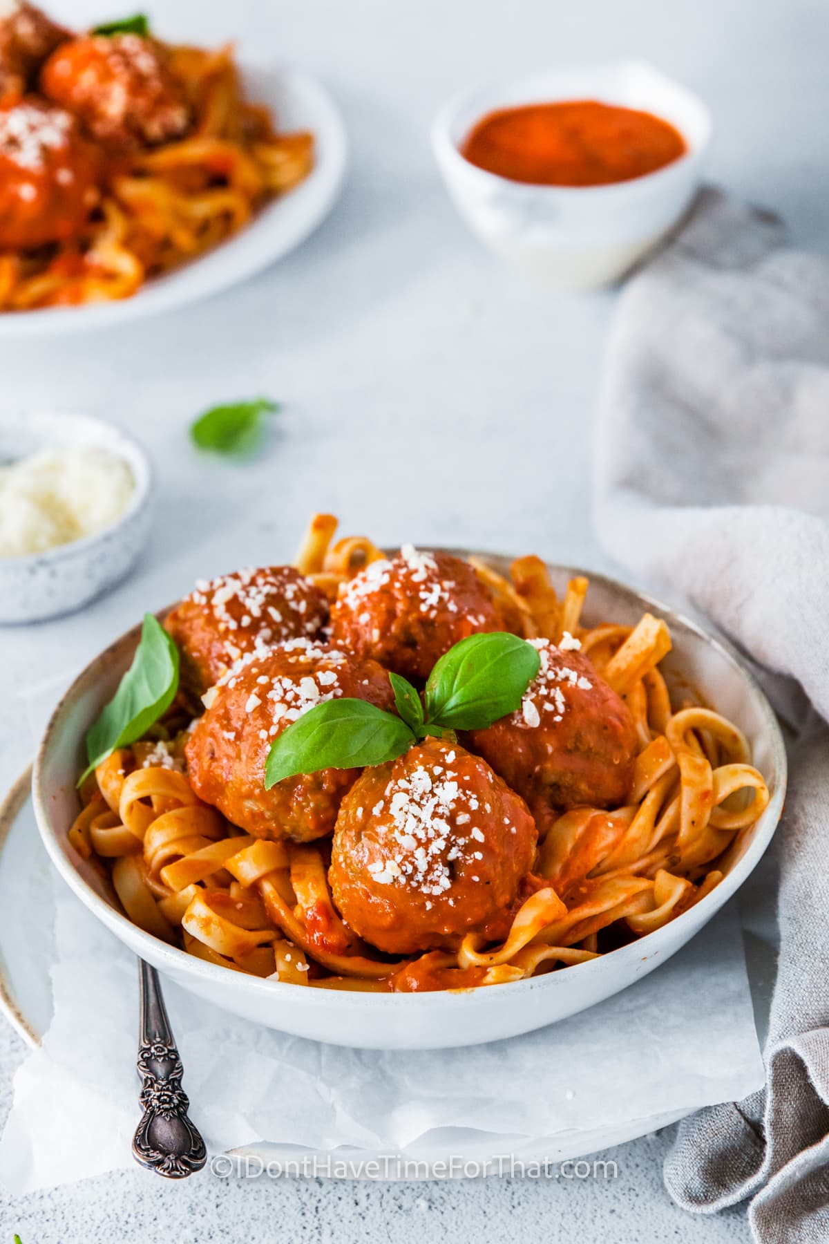 plated Baked Chicken Parmesan Meatballs