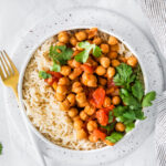 top view of plated Instant Pot Chana Masala