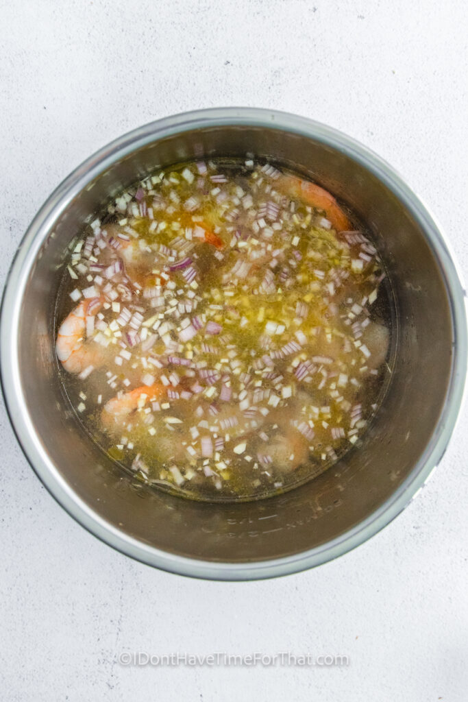 ingredients in pot to make Instant Pot Shrimp Scampi