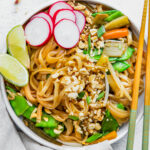 top view of plated Instant Pot Vegetable Pad Thai