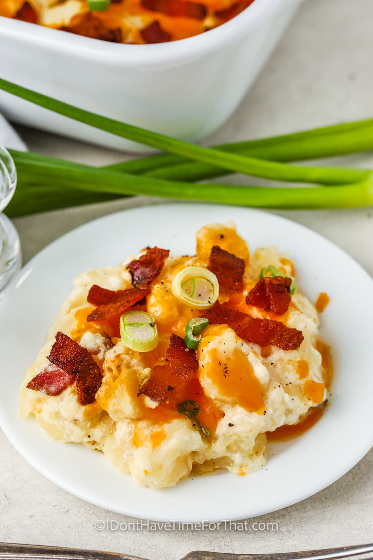 plated Loaded Potato Casserole with bacon