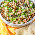 bowl of Texas Caviar with tortilla chips
