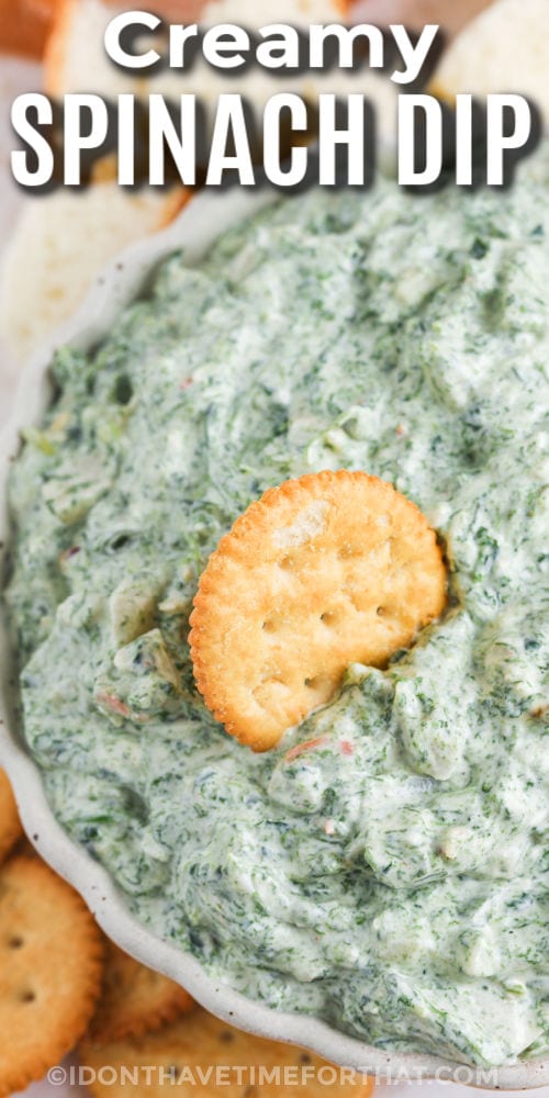 plated Spinach Dip with crackers and a title