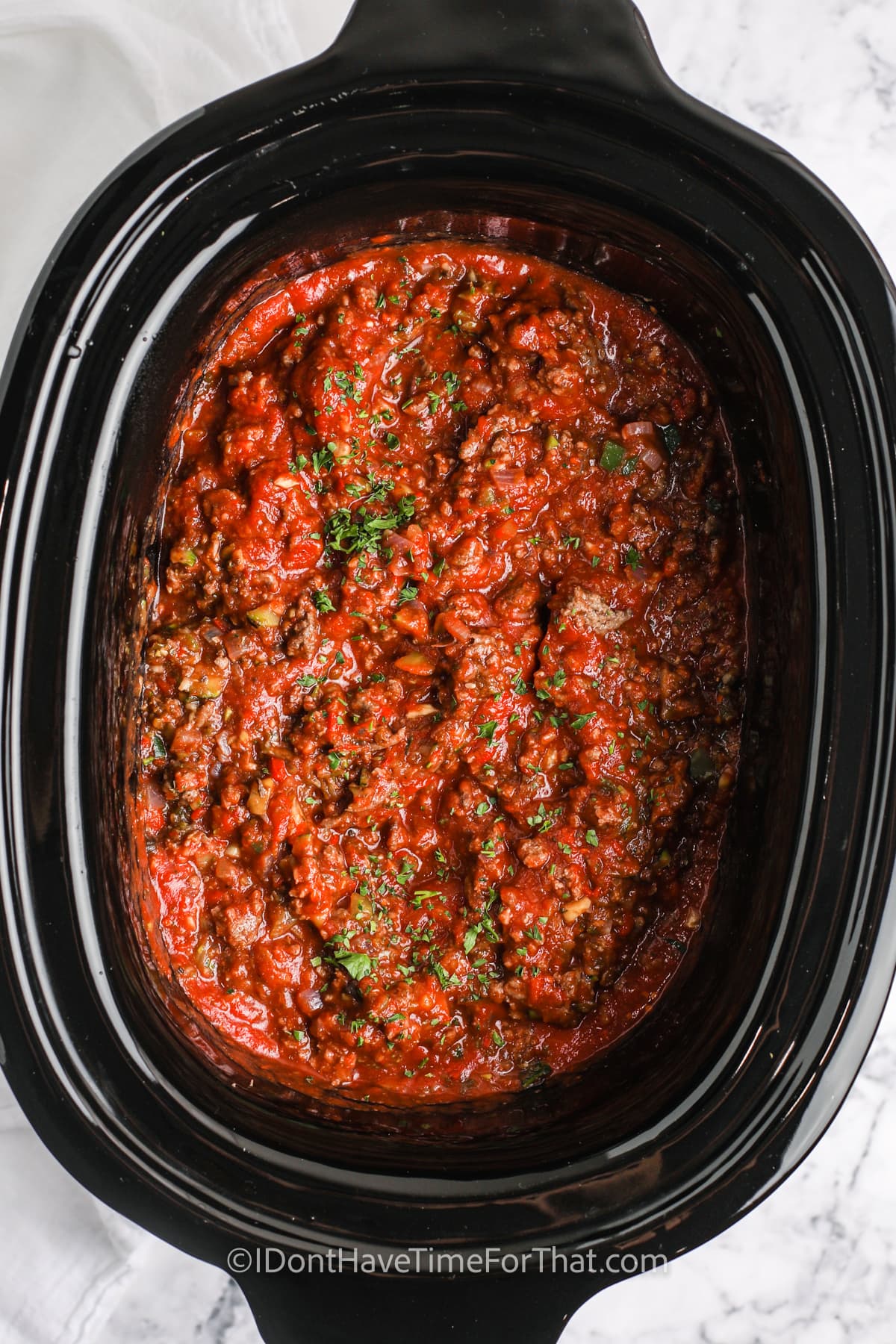 cooked Slow Cooker Spaghetti Sauce in the slow cooker