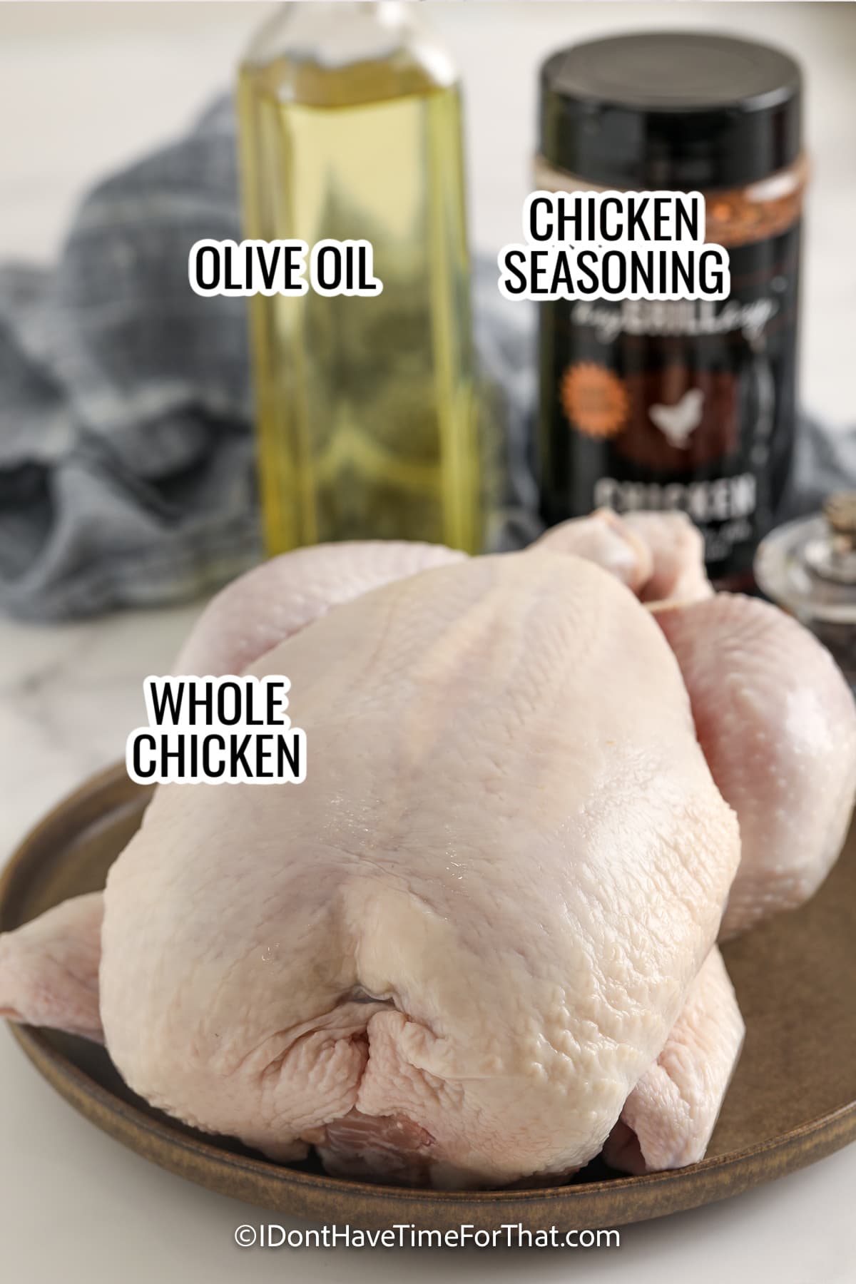 olive oil, chicken seasoning, and a whole chicken to make air fryer whole chicken