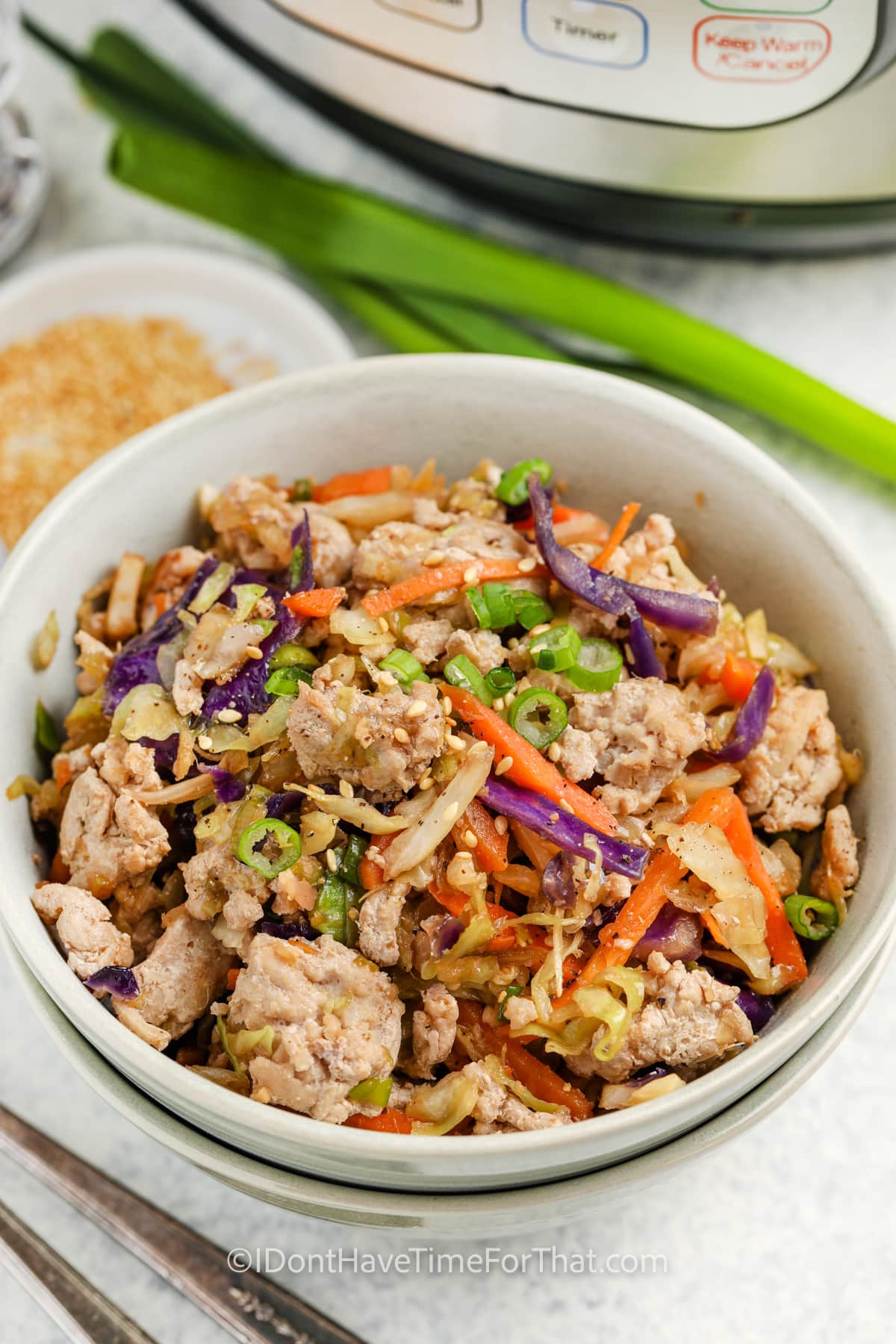 plated Instant Pot Egg Roll in a Bowl