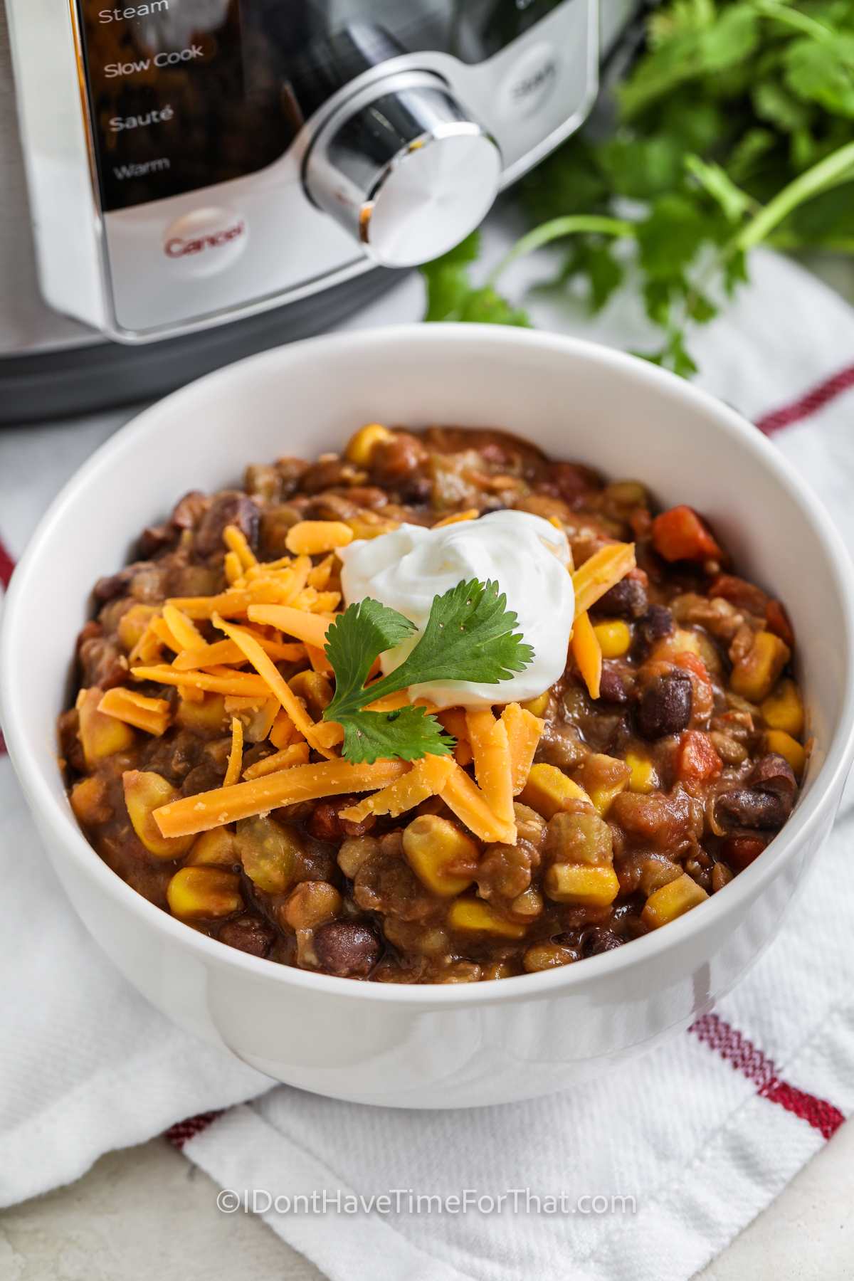Instant Pot Vegetarian Chili with sour cream