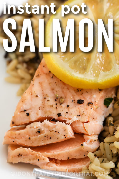 close up of Instant Pot Salmon with a lemon slice