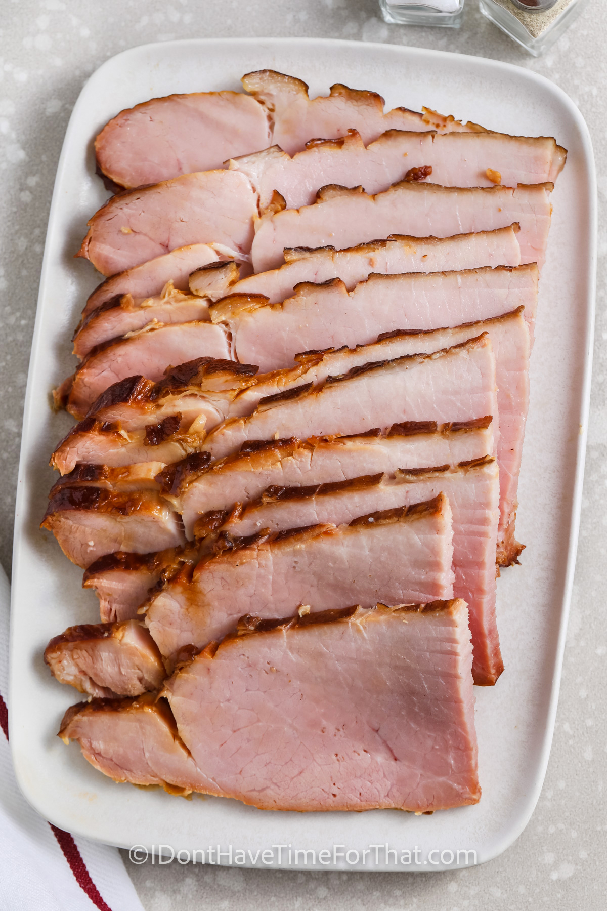 Sliced instant pot ham on a plate